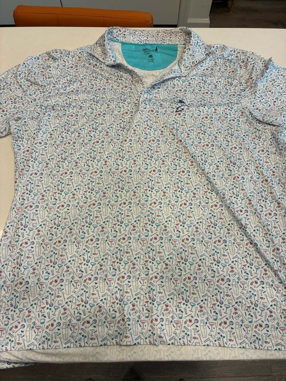 johnnie-O Cocktail Chemistry Printed Jersey Performance Polo White XL